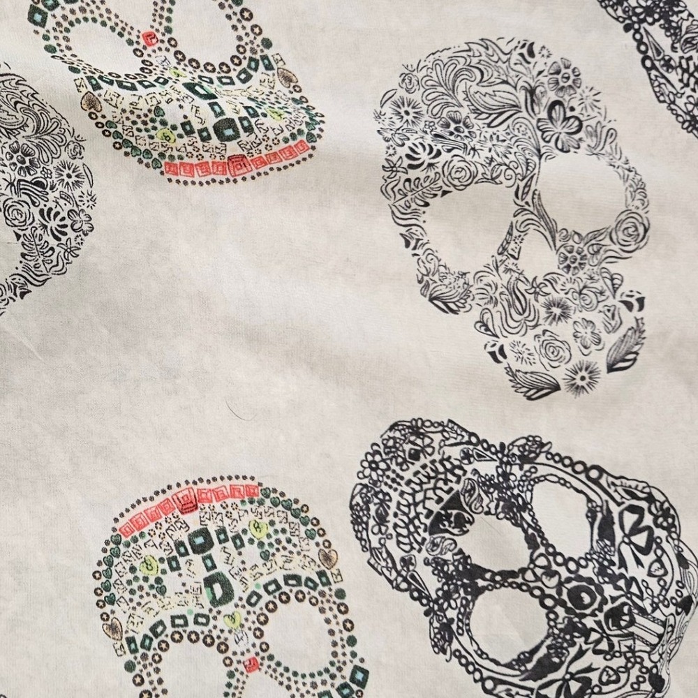 Floral Sugar Skull‎ Scarf Cream Black Gothic Dia de los Muertos Lightweight Wrap